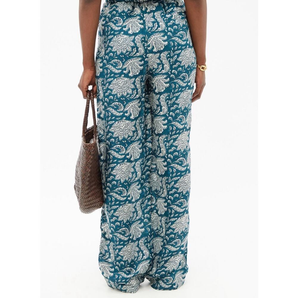 Hannah Artwear pants Charlie 100% Silk Trouser Teal Paisley size 3 — L 10
